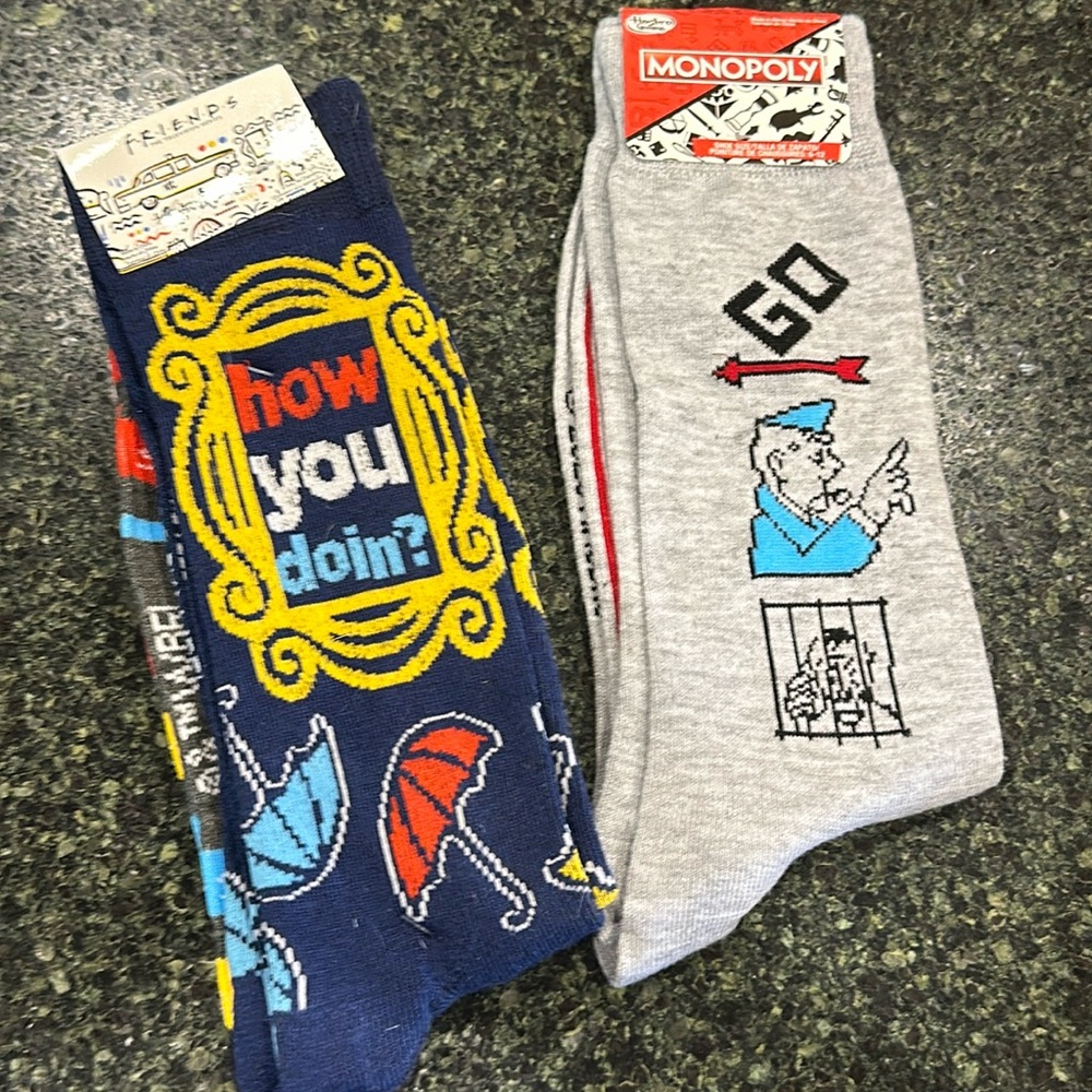 New 3pair fun, trendy fashion socks for adults. Sz 6-12 friends monopoly gift